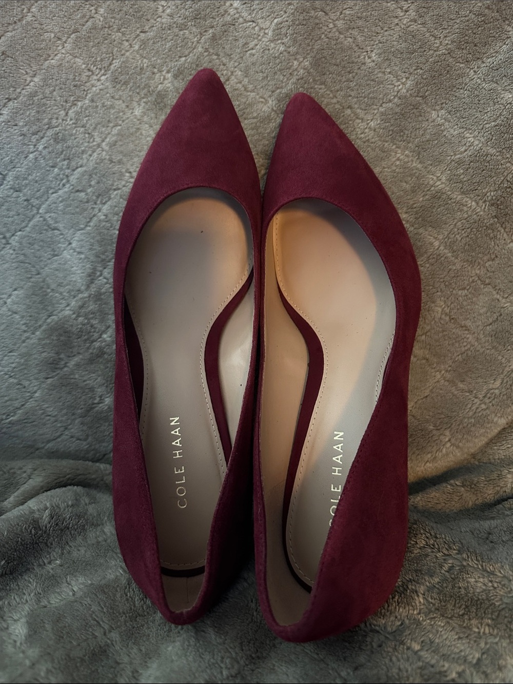 Cole Haan Burgundy Suede Pointed Toe Pumps - Picture 5 of 7